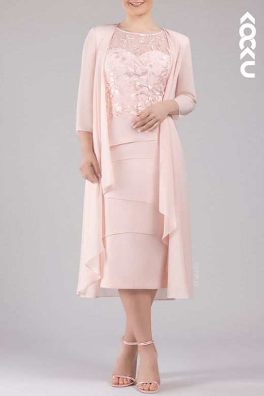 Elegant Embroidery Long Sleeves Chiffon Two-Piece Mother Gown