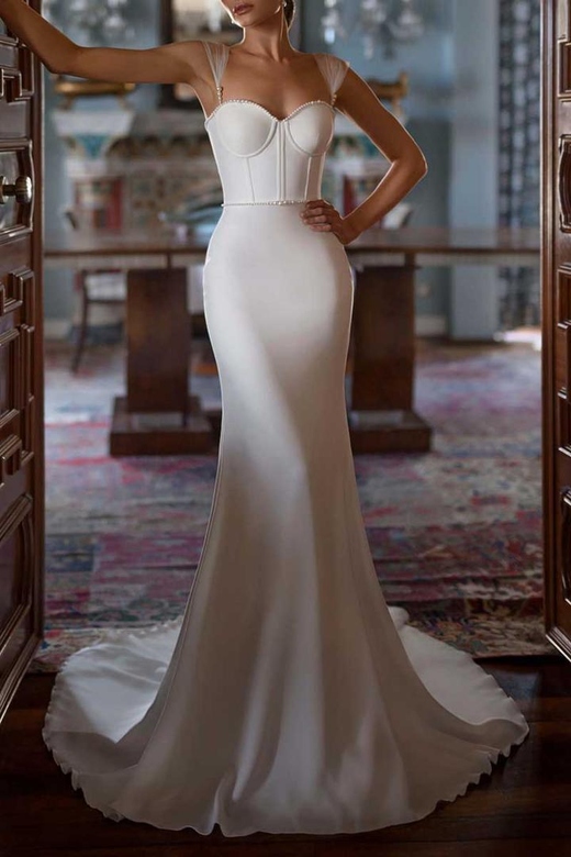 Sweetheart Sleeveless Beaded Satin Mermaid Long Gown