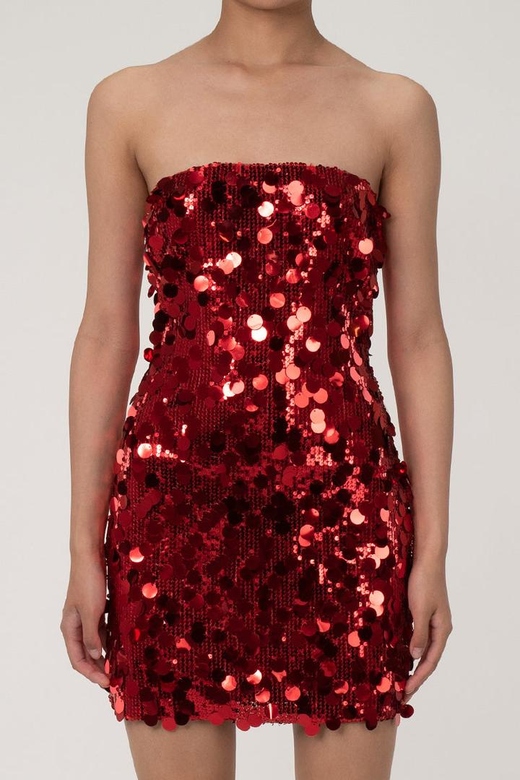 Sparkly Strapless Embellished Layered Sequin Party Mini Dress