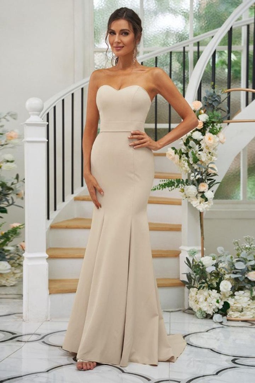 Sweetheart Strapless Sleeveless Satin Mermaid Bridesmaid Gown