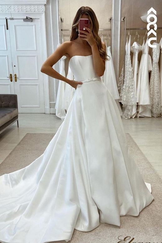 Classic Off-Shoulder Sleeveless A-Line Satin Wedding Dress