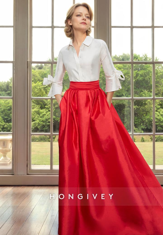 A-Line Two-Tone 3/4 Sleeves with Pockets Cocktail Evening Dress