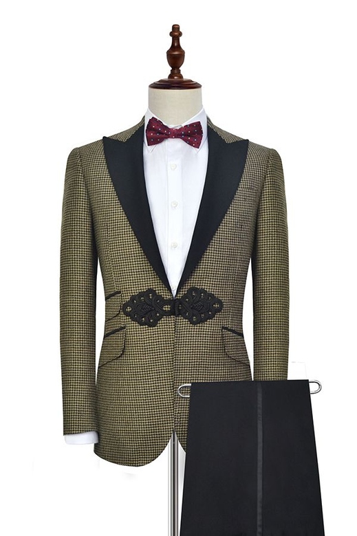 Retro Checked Wedding Suits, Black Peak Lapel Design