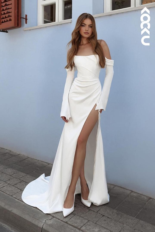 Couture Off-Shoulder Long Sleeves Mermaid Side Slit Wedding Gown