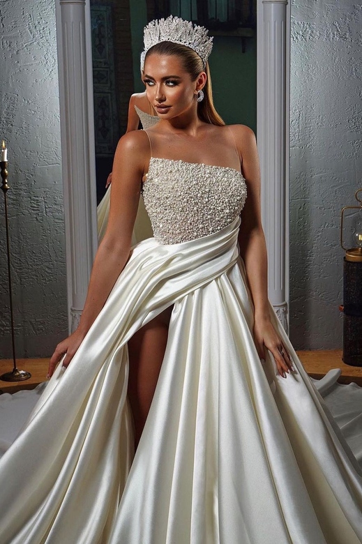 Elegant Illusion Neck Ball Gown Fully Beaded Wedding Dress