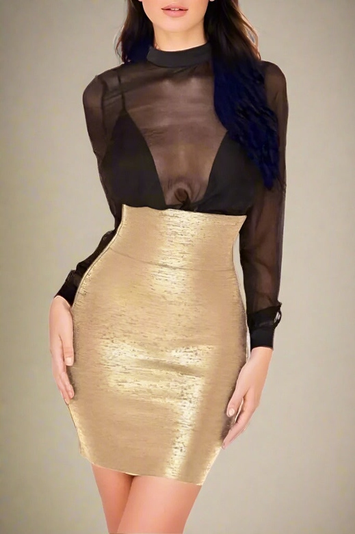 Pencil High Waist Leather Mini Skirt in Gold for a Glamorous and Rich Hue