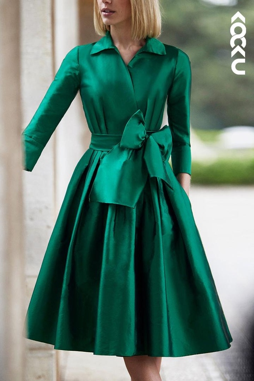 Couture A-Line Long Sleeves Belt Cocktail Dress