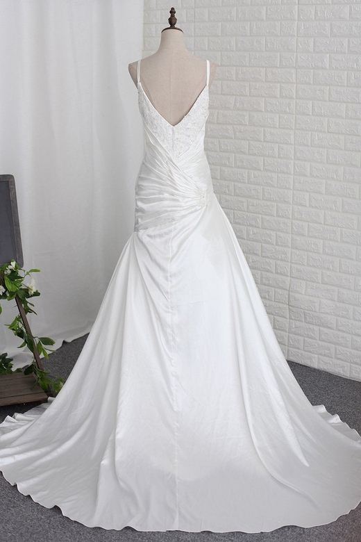 Stylish Straps Sweetheart White Satin Wedding Dress