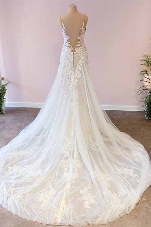 Delicate Straps Sleeveless Mermaid Lace Wedding Gown