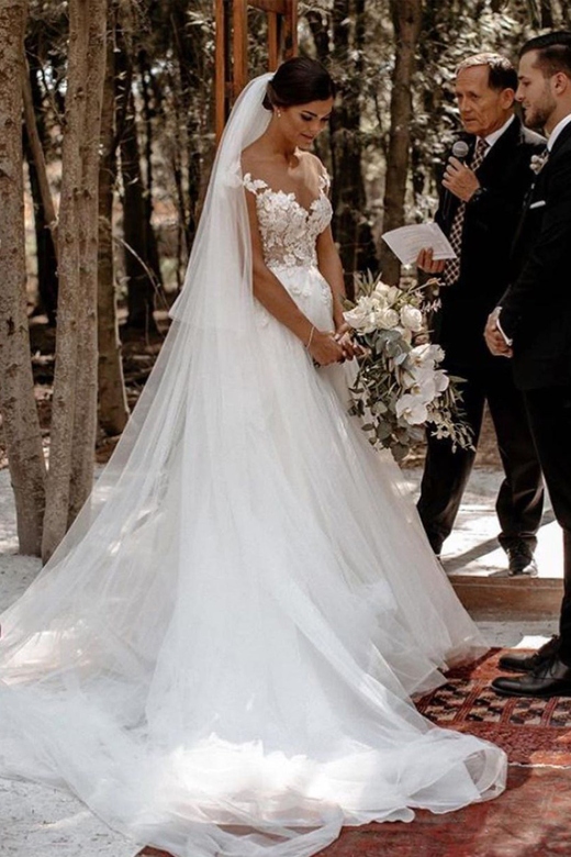 Long-Sleeved Off-Shoulder Ball Gown with Lace Appliques