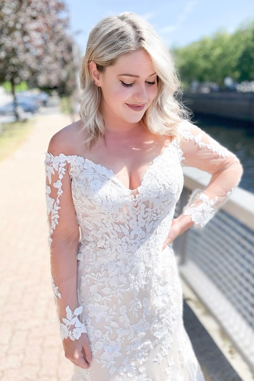 Off-the-Shoulder Lace Mermaid Wedding Dress, Long Sleeves