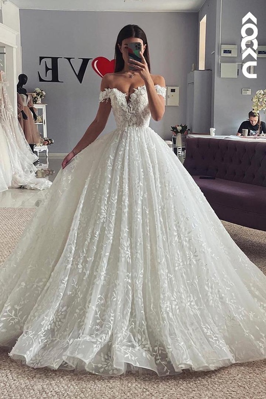 Glamorous & Dramatic Off-Shoulder Cap Sleeves Ball Gown Dress