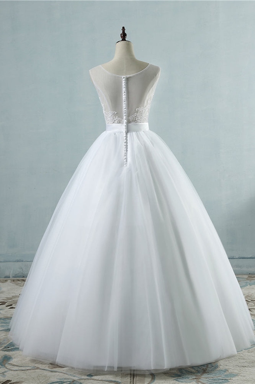 Chic Square Neck Sleeveless White Tulle Wedding Gown On Sale