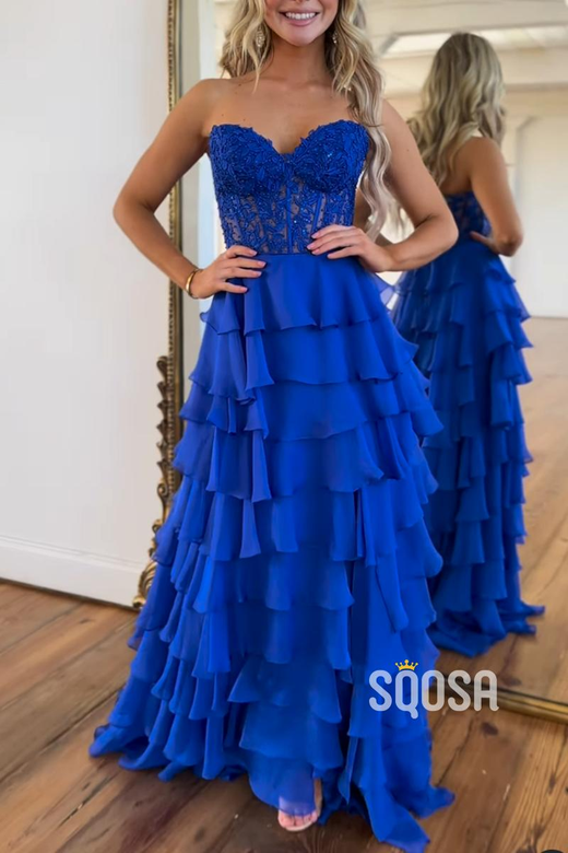 Sweetheart Strapless A-Line Appliques Tiered Dress for Prom/Evening