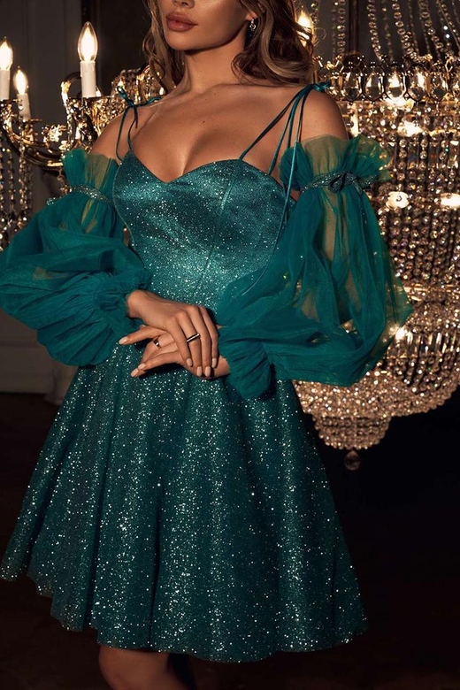 Sweetheart Off-Shoulder Sequined A-Line Mini Homecoming Gown