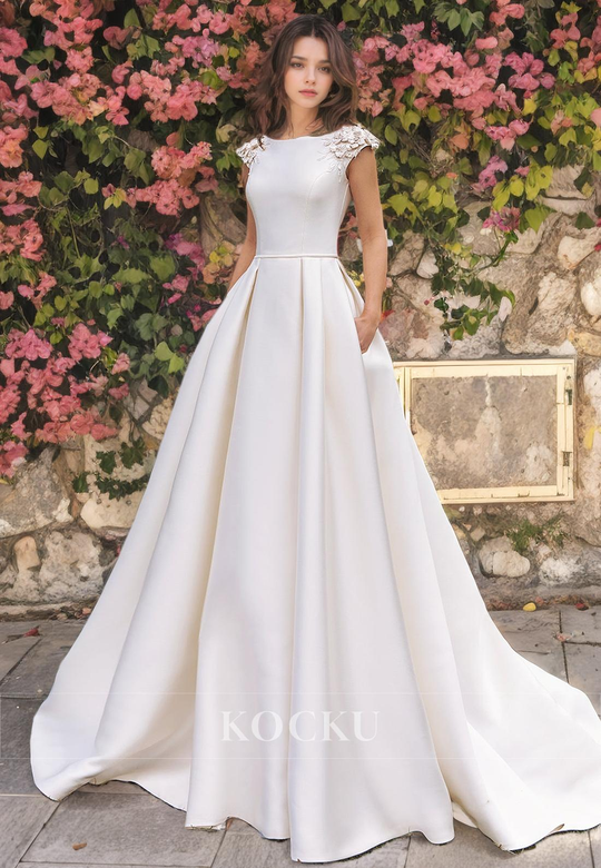 Elegant Straps A-Line Satin Wedding Gown