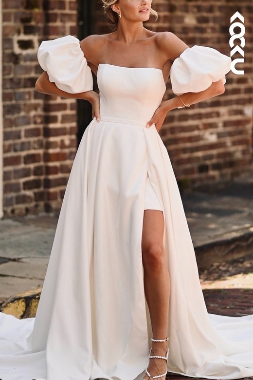 Classic Timeless Two-Piece Puff Sleeves Off-Shoulder Dress