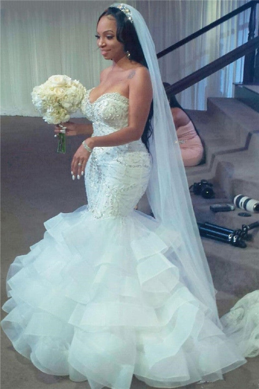 Mermaid Sweetheart Organza Paillette Wedding Dress