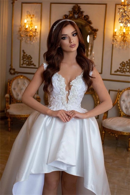 Hi-Lo Wedding Dress with Satin Appliques