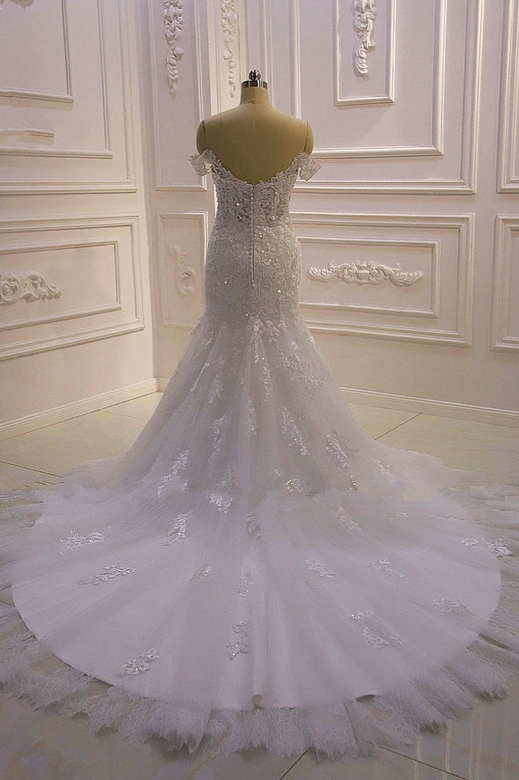 Gorgeous Mermaid Tulle Lace Off-the-Shoulder Wedding Dress