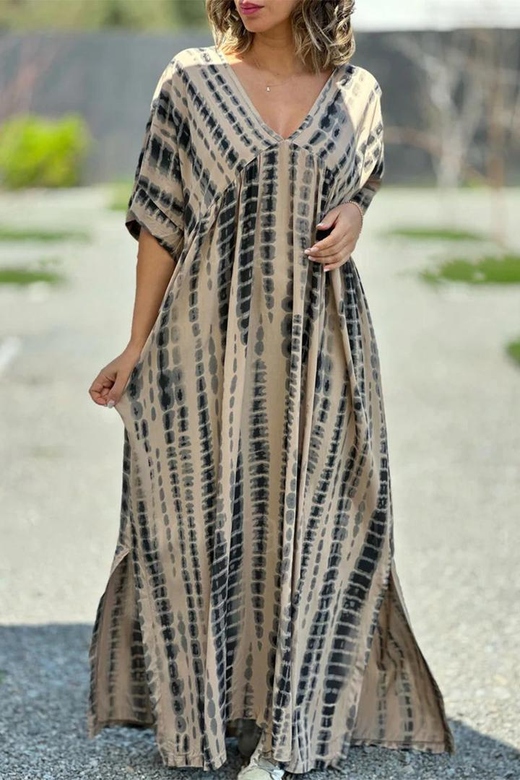 Casual Vintage Geometric Print Slit V-Neck A-Line Dresses