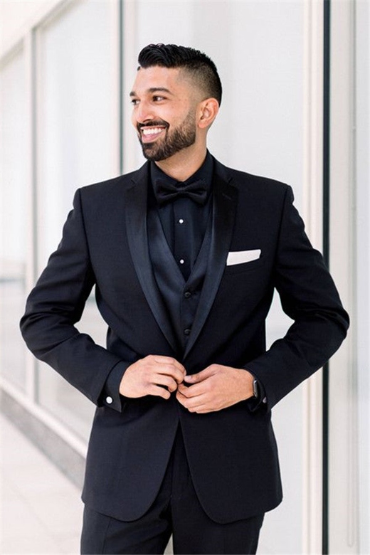 Black Men's Wedding Suit, One-button Shawl Lapel Blazer