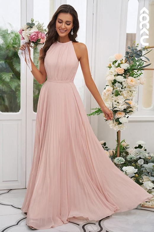 V-Neck Ruched Satin A-Line Long Bridesmaid Dress with Side Slit