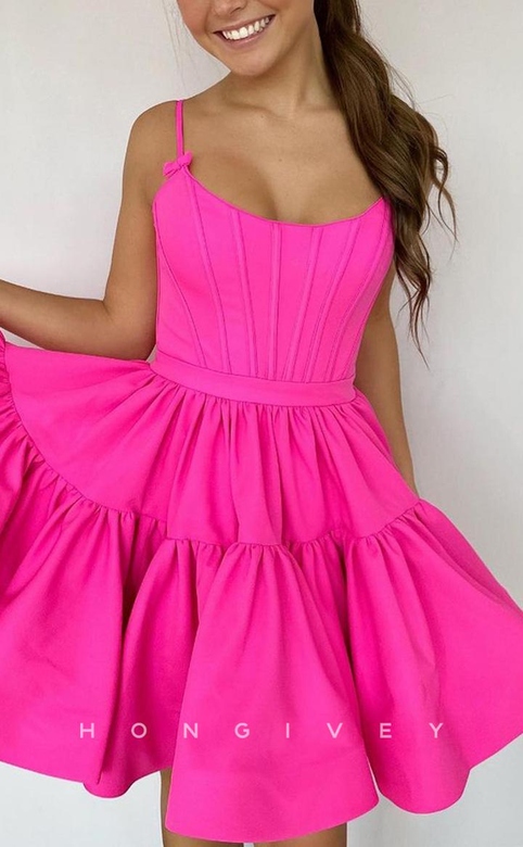 Alluring Satin A-Line Bateau Spaghetti Strap Empire Short Party Gown