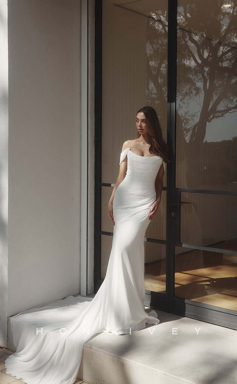 Beaded Off-Shoulder Mermaid Wedding Dress with Train