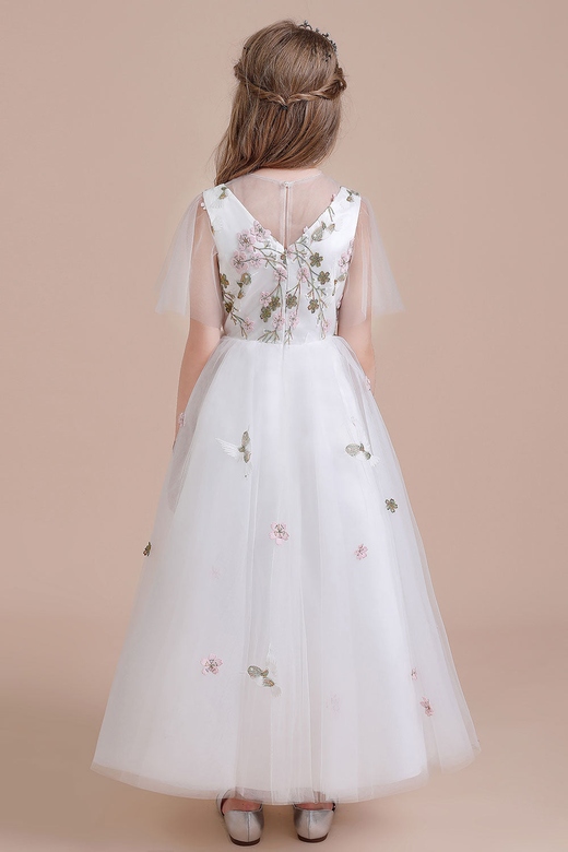 A-Line Short Sleeve Embroidered Tulle Dress Sale