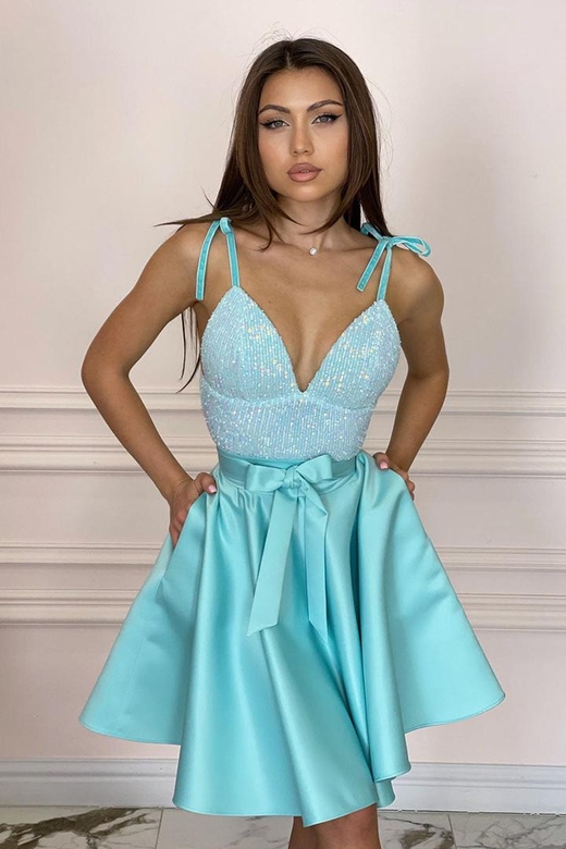 Sweetheart Sleeveless Ruched Satin A-Line Mini Homecoming Gown with Bows