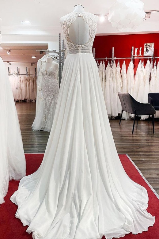 Chiffon Wedding Dress, Jewel Ruffles, A-Line with Appliques