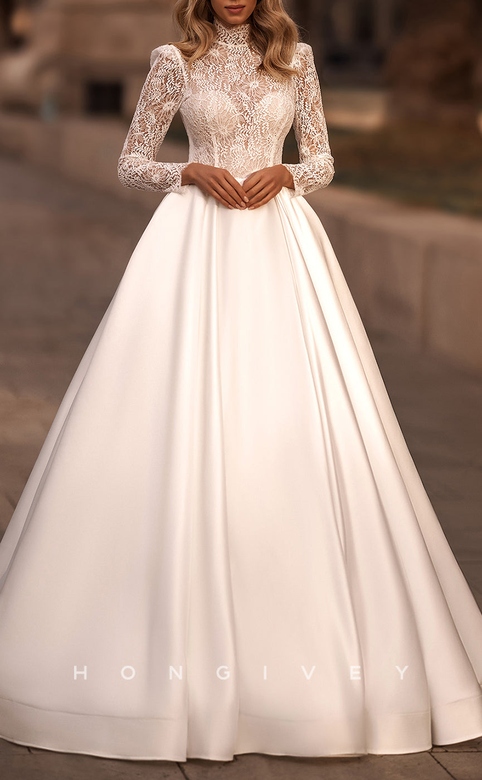 Classic Timeless Paneled Lace Illusion Long Sleeves Wedding Dress