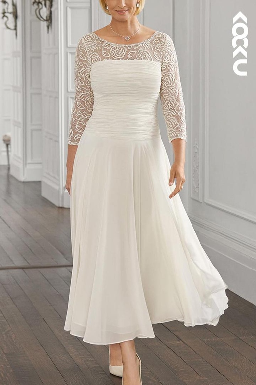 Simple & Elegant Long Sleeves A-Line Appliques Chiffon Gown