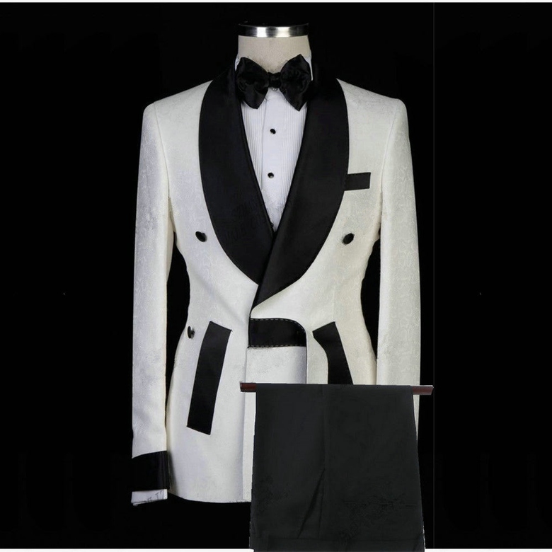 White Jacquard Shawl Lapel Fashion Men's Wedding Suit