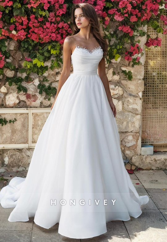 A-Line Empire Sleeveless Beaded Wedding Gown