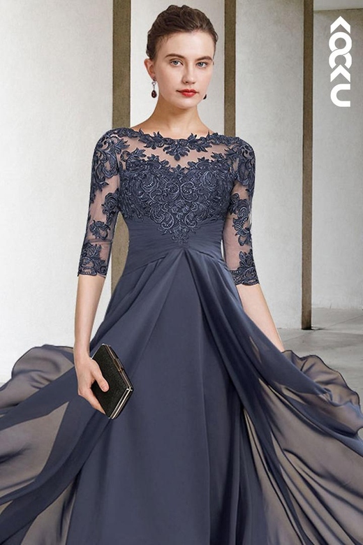 Gorgeous & Charming A-Line Lace Applique Backless Chiffon Mother of the Bride Gown