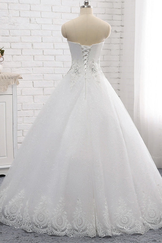 Affordable S-Line Sweetheart Tulle Gown, Lace & Rhinestones