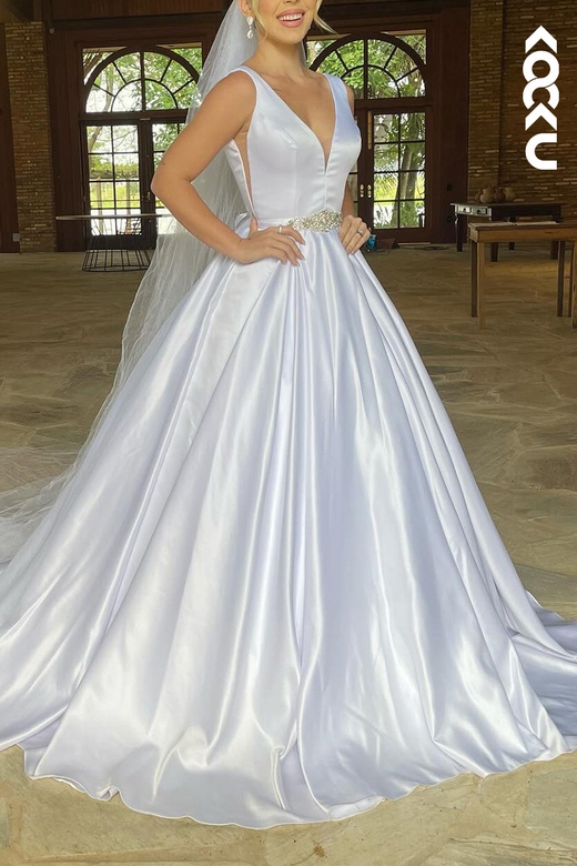 Classic Sleeveless A-Line V-Neck Wedding Dress