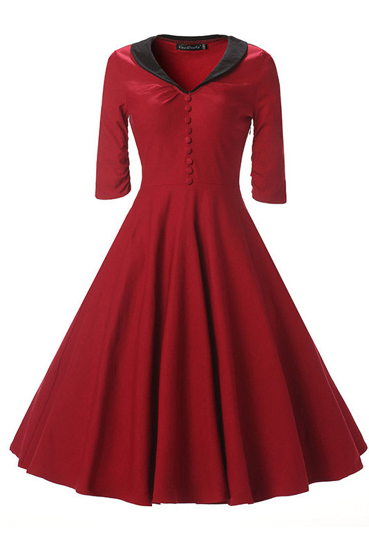 Burgundy Fit and Flare Prom Dress with Fashionable Sleeves