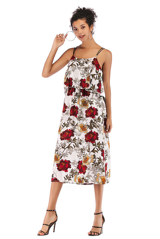 Flower Print Crisscross Spaghetti Straps Chiffon Dress for Style