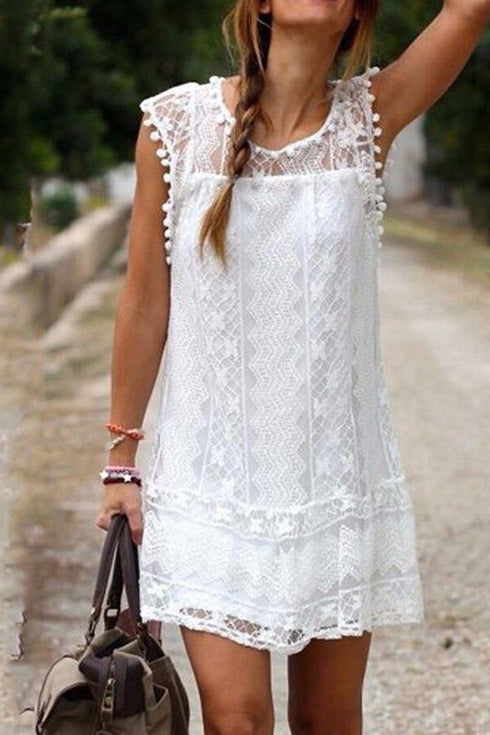 Sleeveless See-Thru Tassel Short Dress for Seductive Elegance