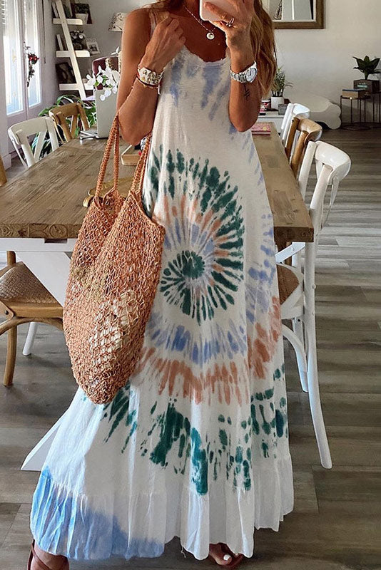 Loose Printed Vacation Maxi Tank Dress for Leisurely Days