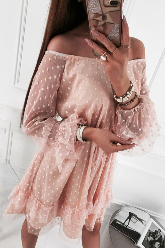 Off-the-Shoulder Polka Dot Tulle Dress for Flirty Elegance