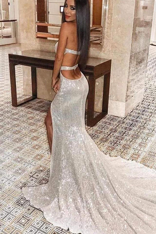 Sexy Strapless Backless Sequined Evening Dress for Glamorous Elegance