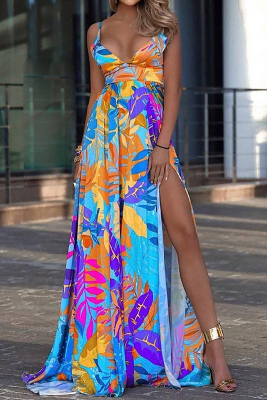 Sexy Print High Slit Evening Dresses for Dazzling Nights