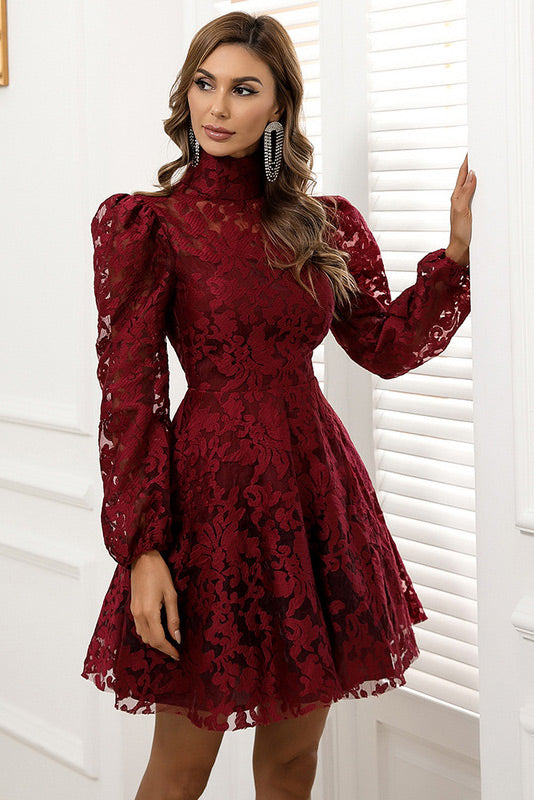 Short Lace Long Sleeve A-Line Party Dress for Delicate Elegance