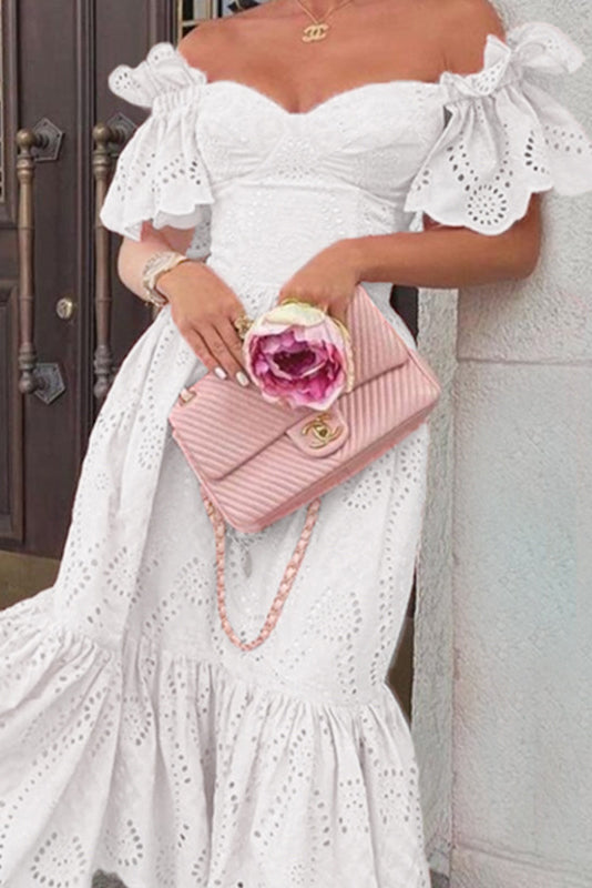 White Lace Off-the-Shoulder Prom Party Dress for Pure Elegance