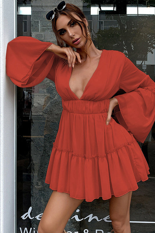 Short Mini Plunging Red A-Line Party Dress for Daring Elegance