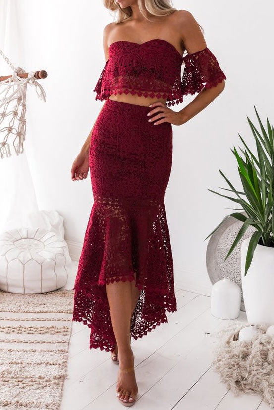 Sexy Burgundy Lace Two Piece Dress for Seductive Elegance